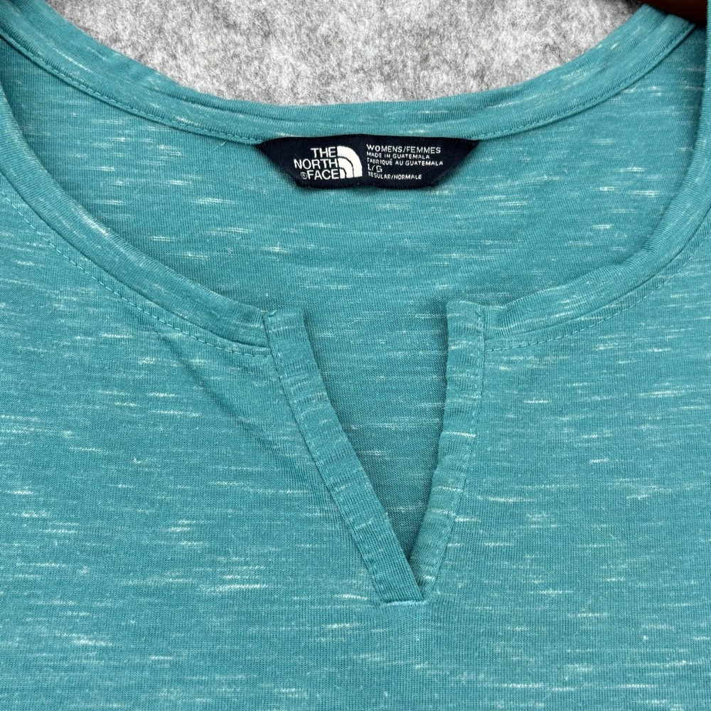 The North Face Womens Teal Space Dye Split V-Neck Tank Top Size L Curved Hem - Picture 3 of 12